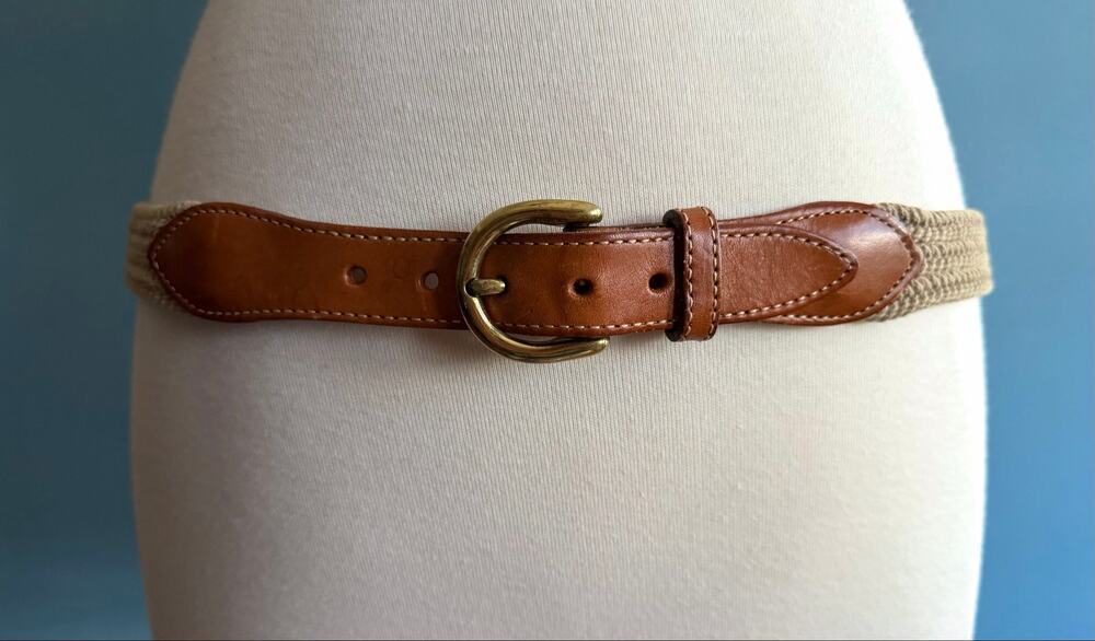 LAND’S END Tan Woven Stretch Belt w/Leather Trim Women sz 30